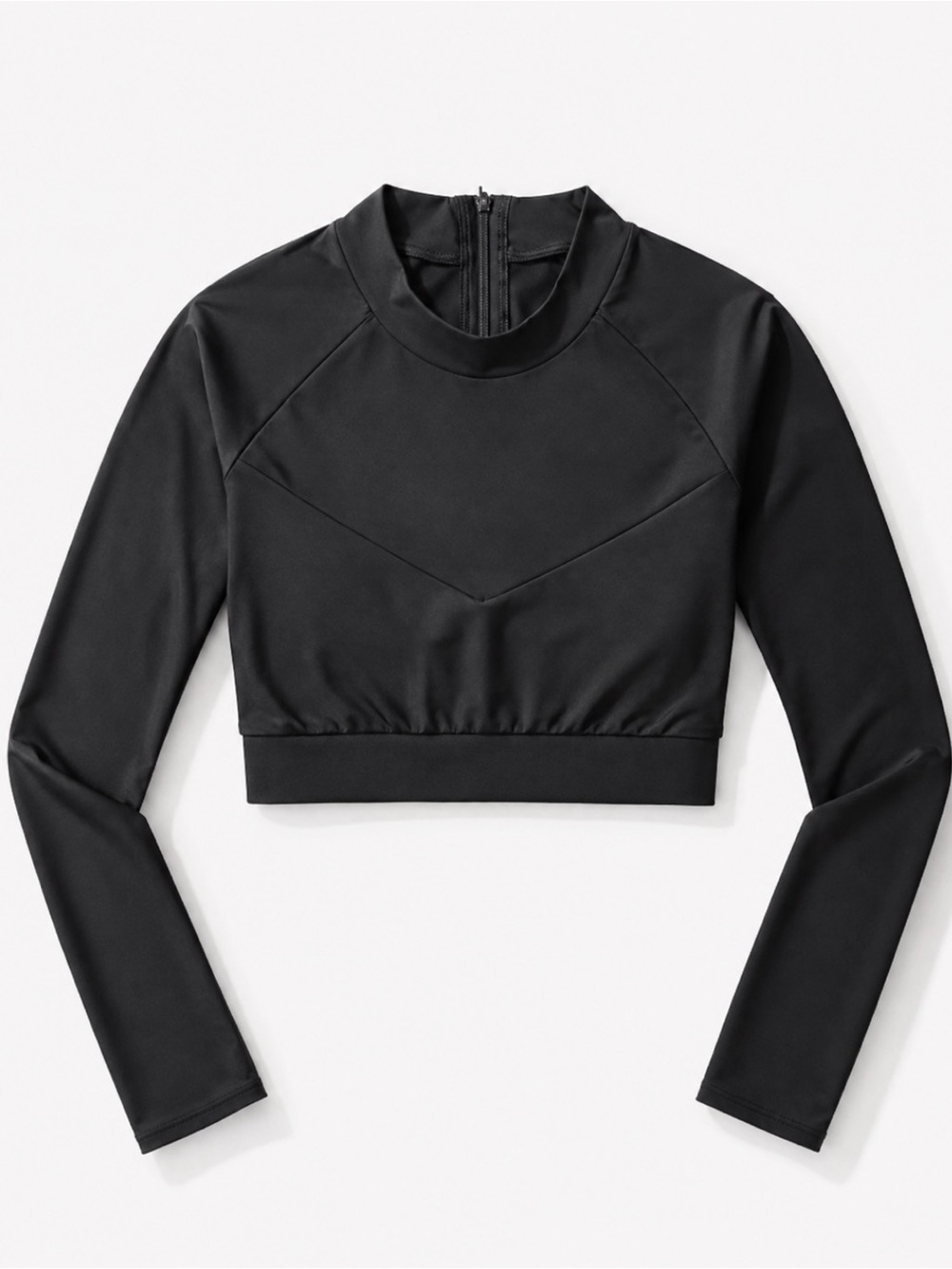 Black Long Sleeve Cropped Swim Top / Rash Guard
